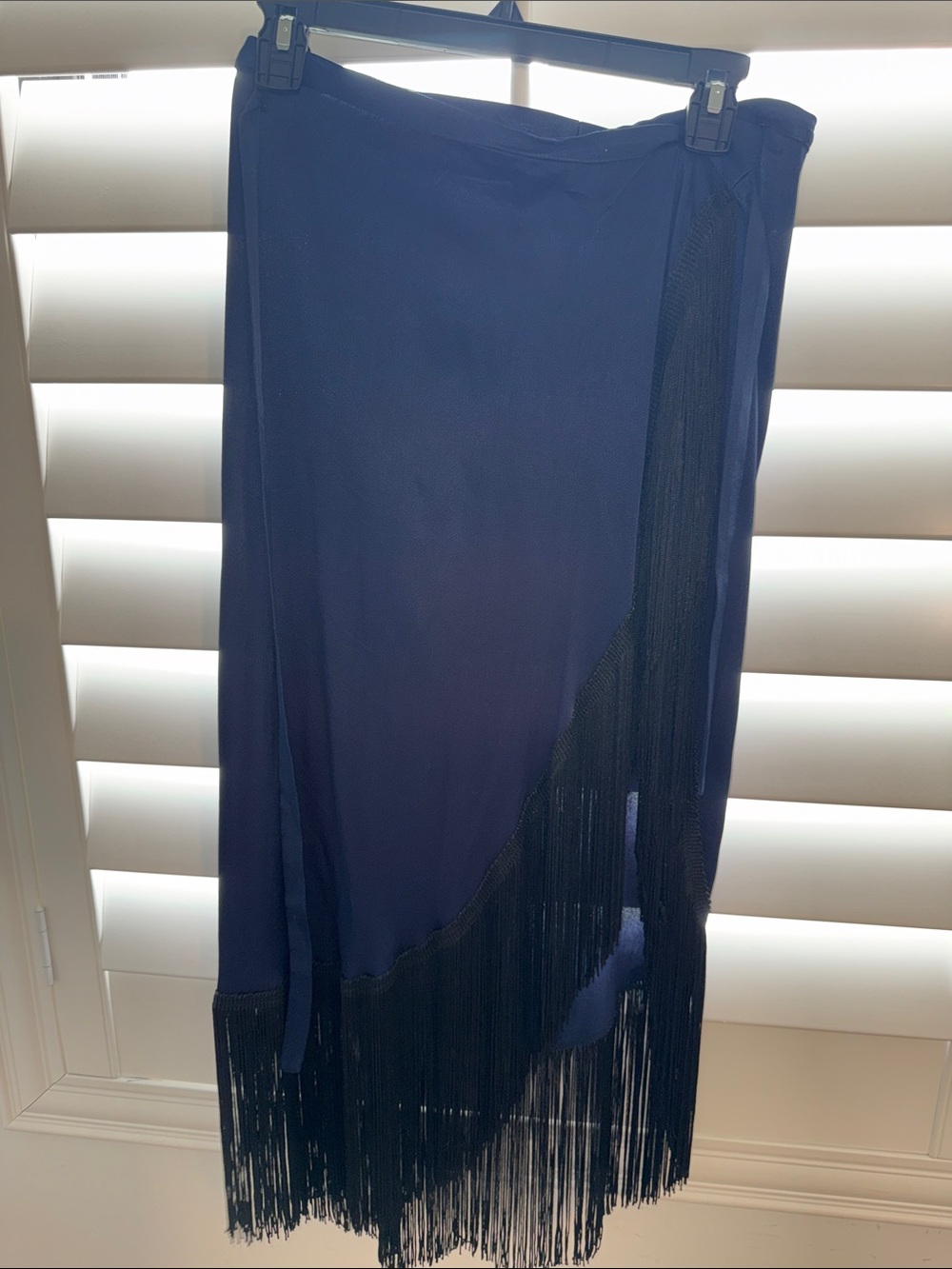 Navy Fringe Midi Skirt